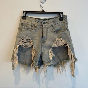 R13 Shredded Slouch Denim Shorts Size 24